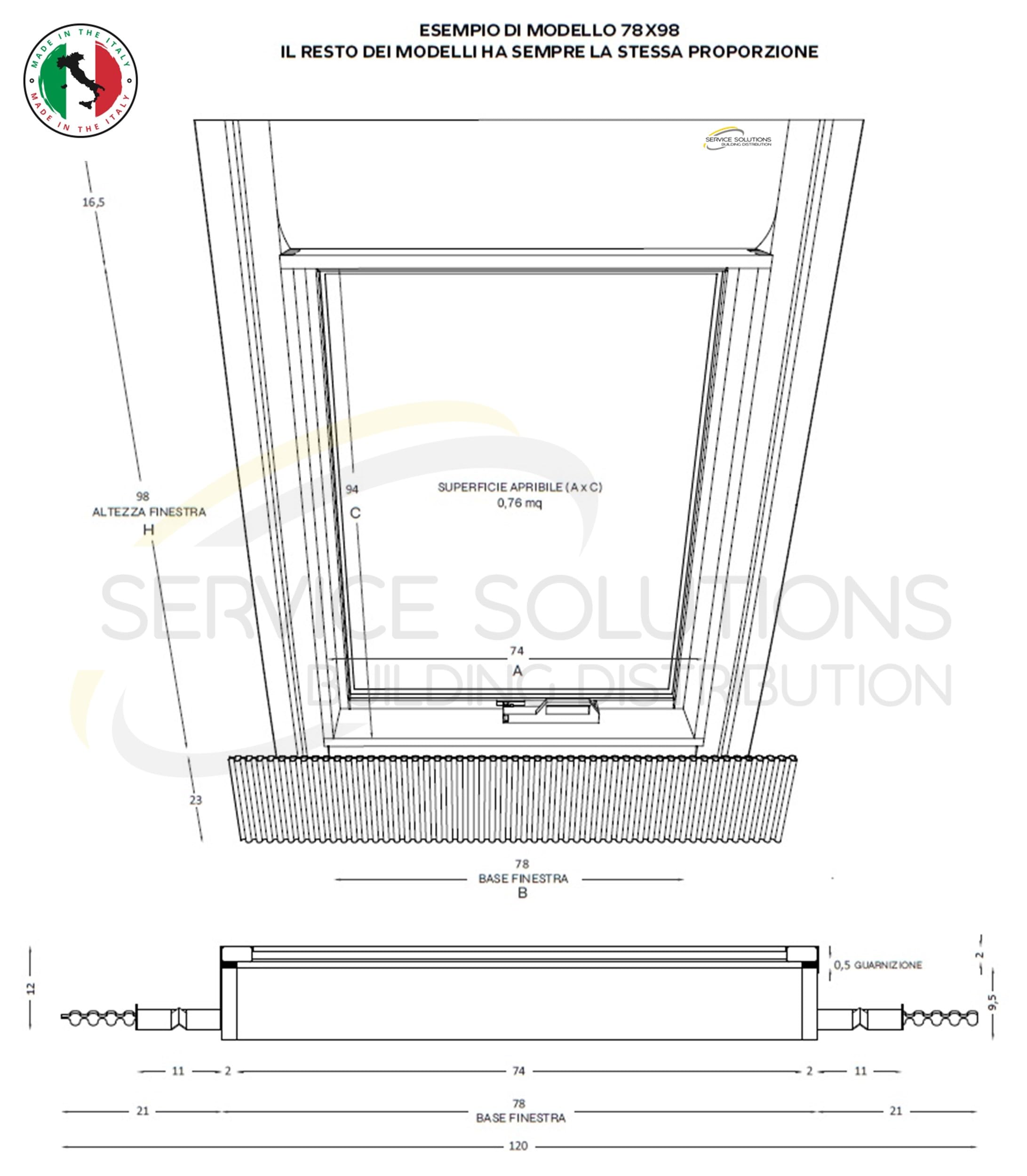 Lucernario Best Vasistas in Alluminio | Vetrata Isolante standard 4-9-4 | Interno Legno Abete | Maniglia in Plastica con 4 Posizioni di Apertura (CM 100X64 (BASE X ALTEZZA))