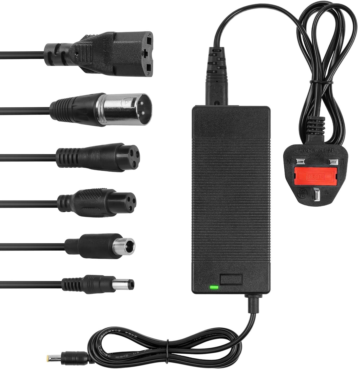 42V 2A Electric Scooter Charger, Universal 6-in-1 Plugs for Xiaomi Scooter, Lithium Battery Hoverboard & Electric Bike Charger