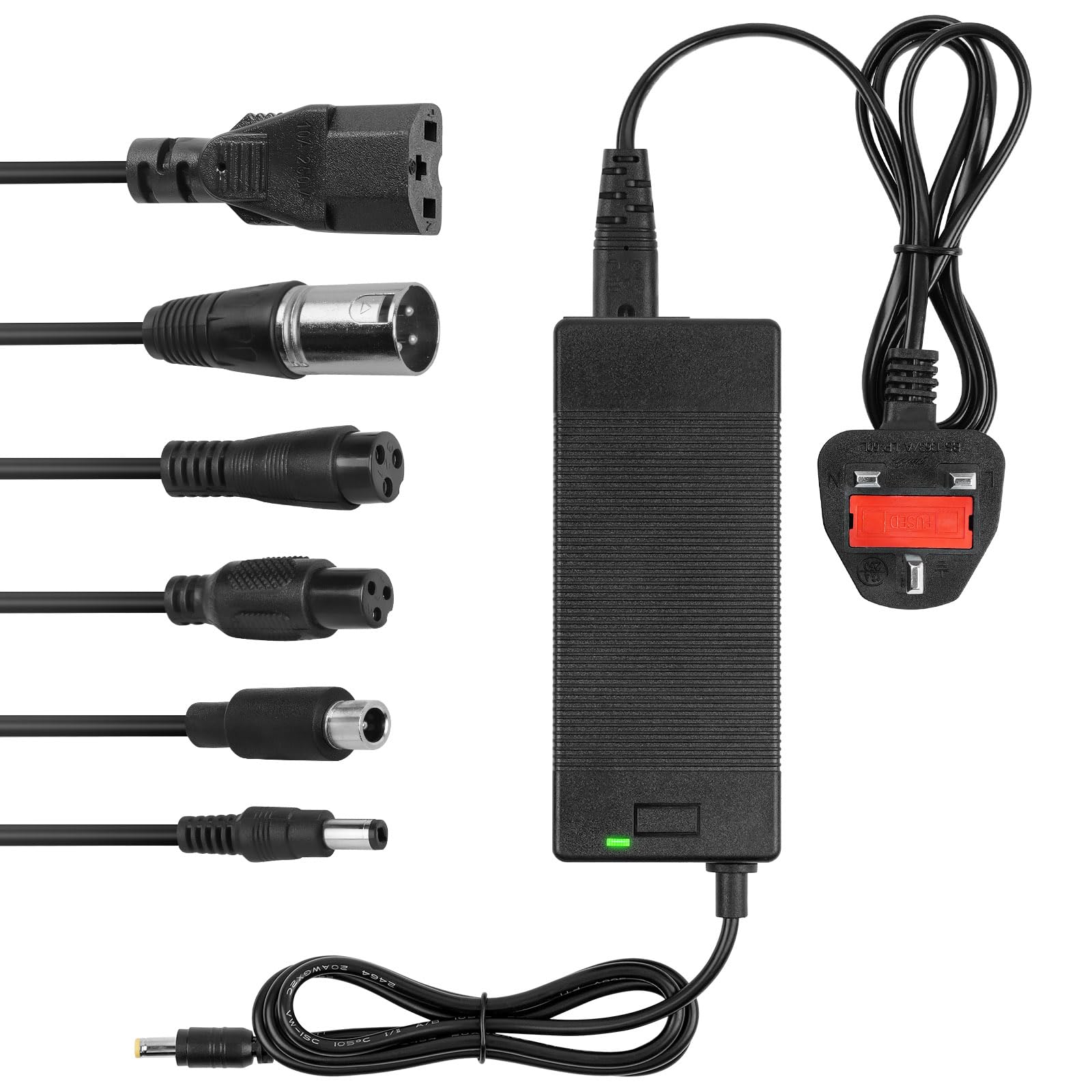 AUAUY 42V 2A Electric Scooter Charger, Universal 6-in-1 Plugs for Xiaomi Scooter, Lithium Battery Hoverboard & Electric Bike Charger