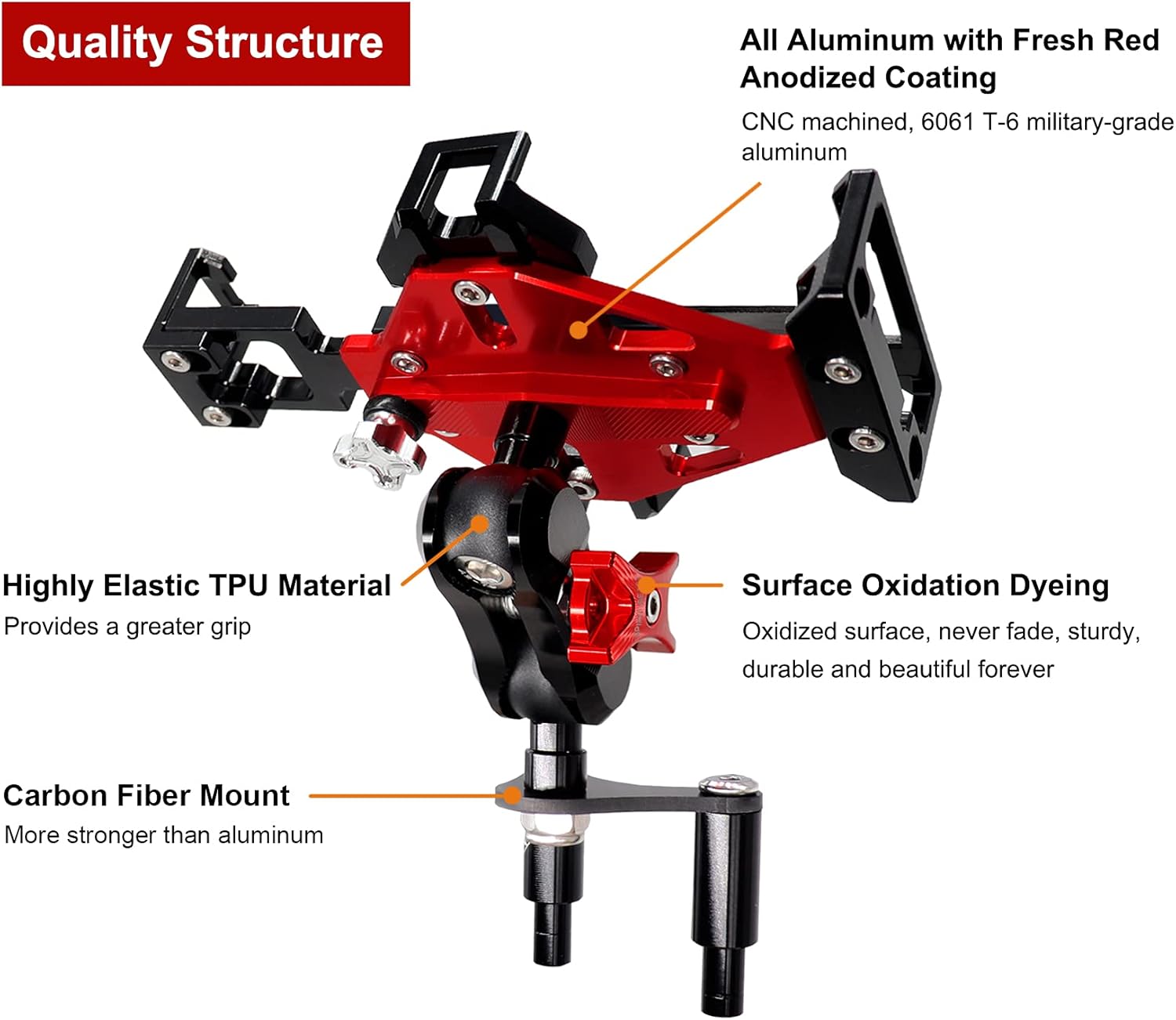 Motorcycle Phone Mount Holder,Compatible with Panigale V4, V4S, 959, 939/950(Super Sport/S), 848, 899, 1199, 1299, Fixing Device Adjustable Size (Red)