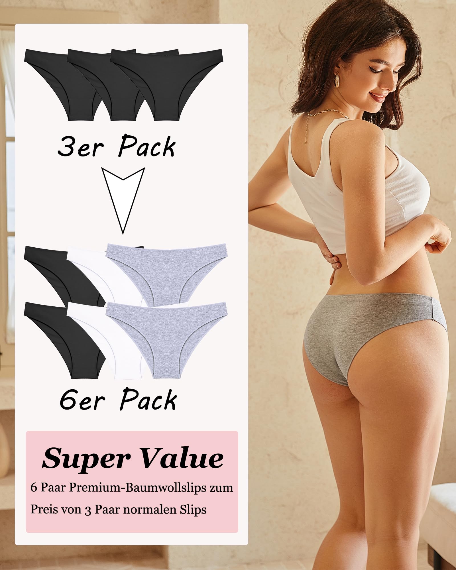 ALL OF ME 6 Pacchetti di Mutande Donna Cotone Intimo Set Mutandine Cotone Scivola Multipack Hipster Traspirante S-XL