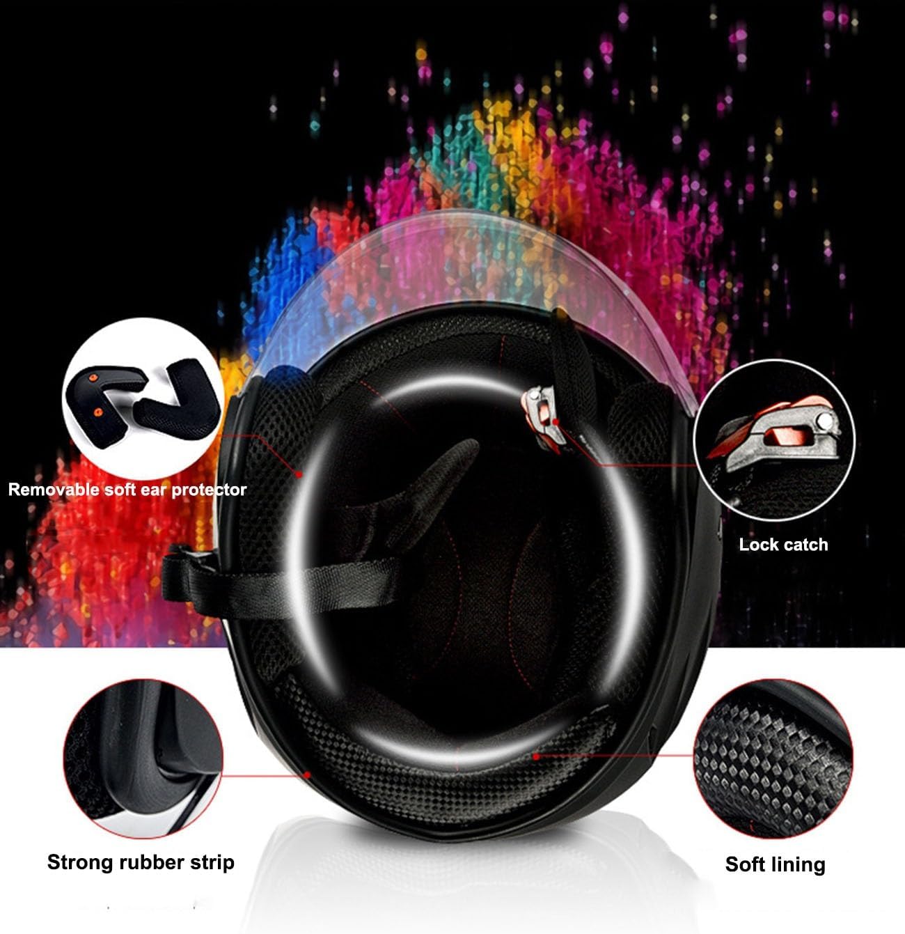 Motorcycle Bluetooth Helmet,Open Face 3/4 Half Motorbike Helmet,Retro Street Helmet with Built-in Dual Speaker,DOT Approved Adults Men Women Helmet for Cruiser Scooter Chopper Moped