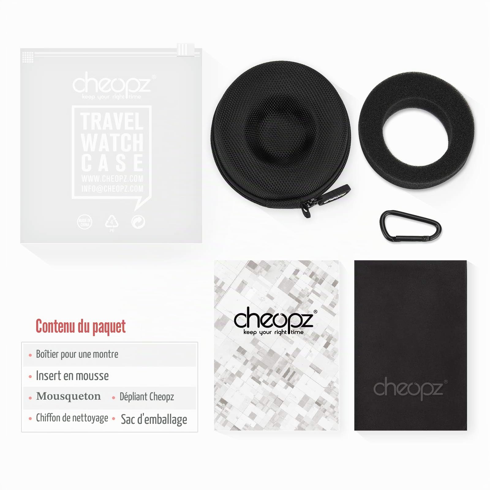 Cheopz Boîte de Rangement de Voyage pour Montres-Bracelets et Montres Intelligentes jusqu'à 50mm, Noir