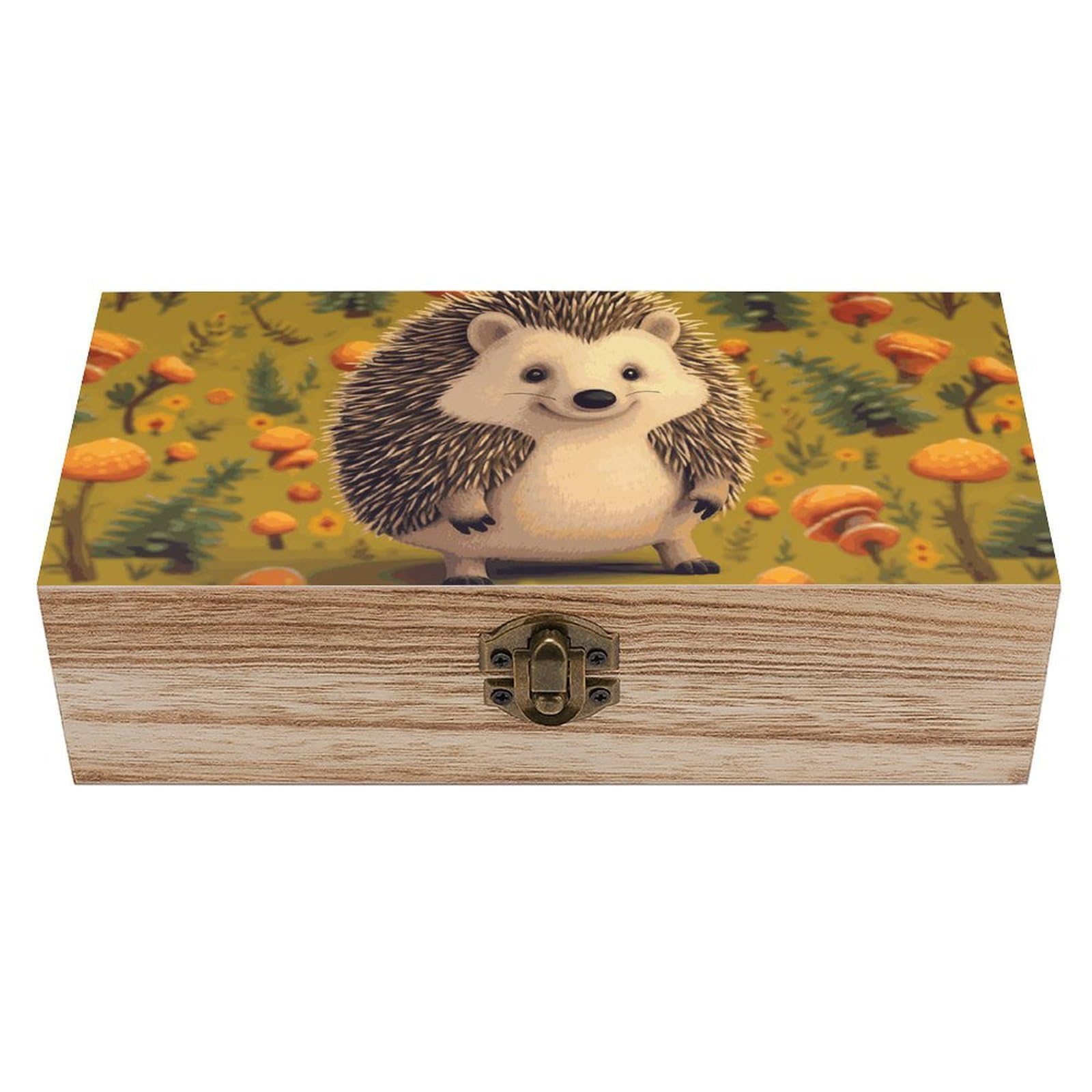 KLOPH Wooden Storage Box Hedgehog Wood Gift Box with Hinged Lid Vintage Decorative Jewelry Boxes Memory Box for Jewelry Art Hobbies Home Storage Treasure Keepsake Gift 7.9''x3.9''x2.3''