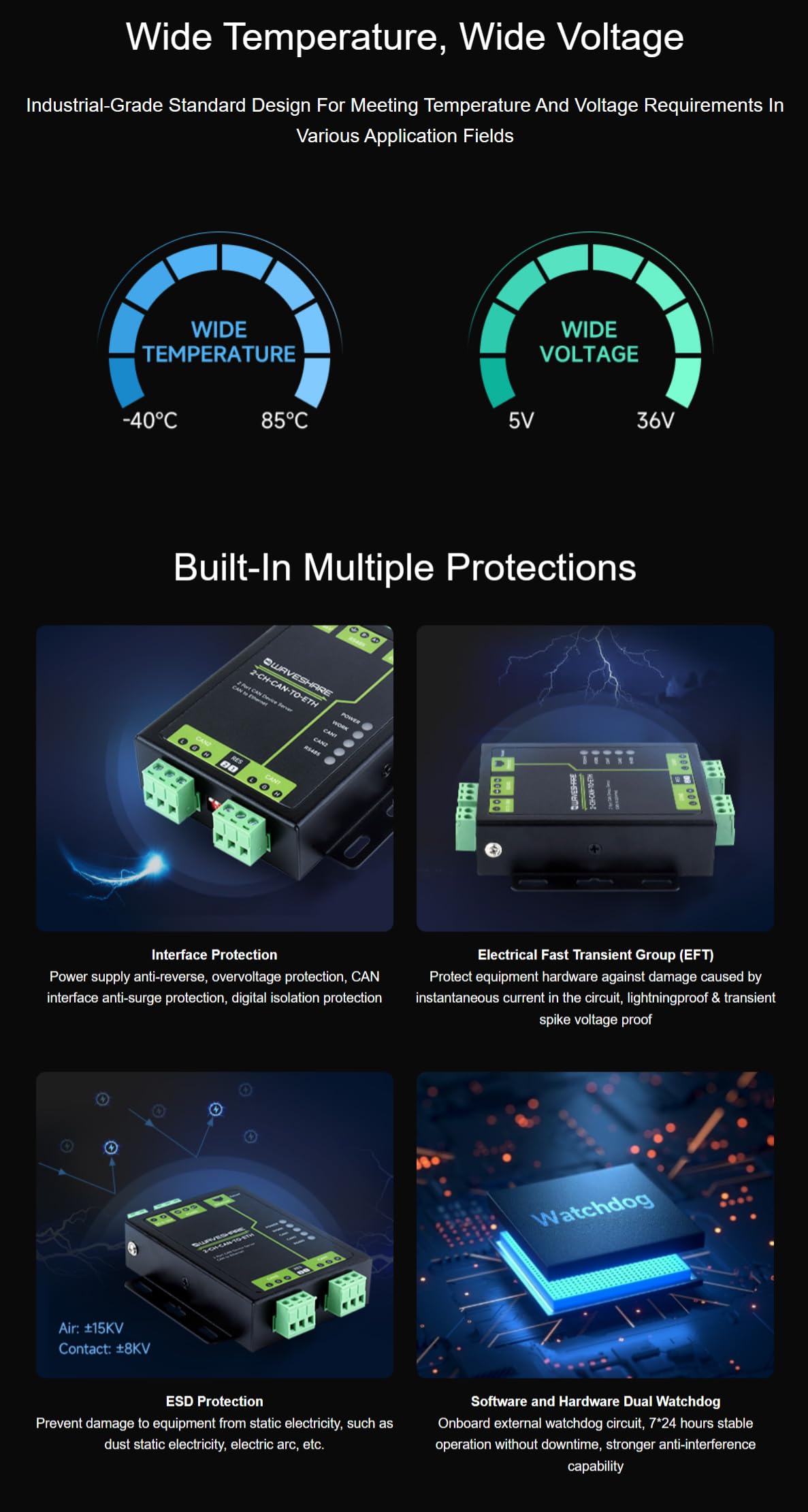 TUOPUONE Qualité industrielle 2-Ch CAN vers serveur Ethernet 2-Ch CAN + RS485 + port Ethernet prend en charge le répéteur CAN/CAN vers RS485 double prise en alliage d'aluminium support mural