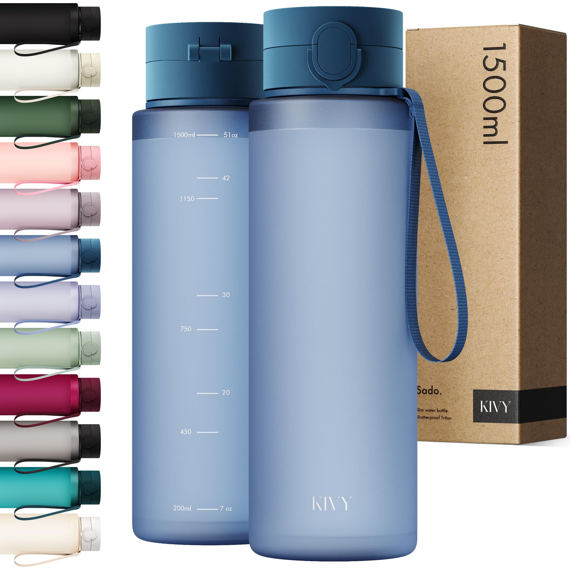 KIVY Trinkflasche 1,5 Liter - Kohlensäure geeignet & Auslaufsicher - Für Sport, Schule & Büro - Sport Trinkflasche Gym - Wasserflasche 1,5 Liter Sprudel geeignet - Spülmaschinenfest