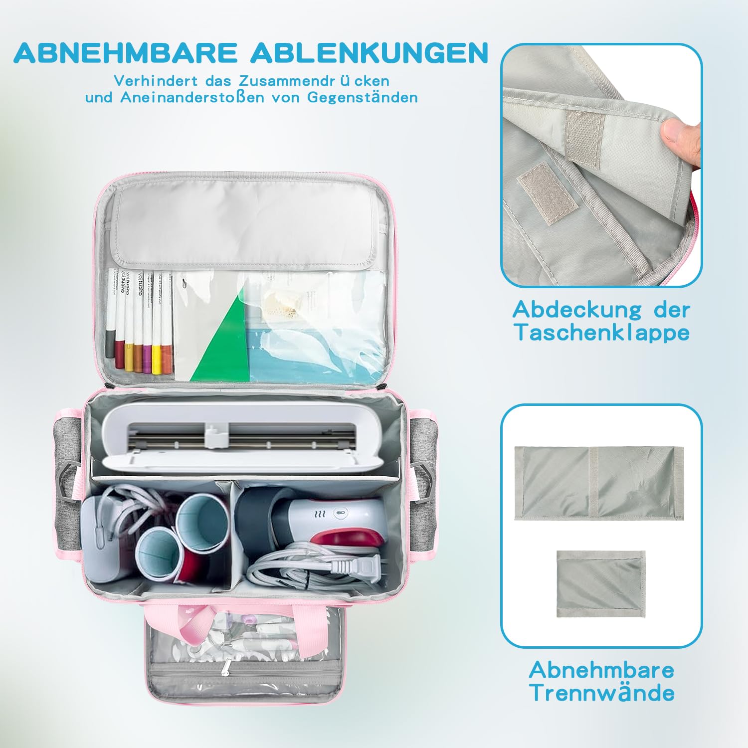 Cricut Joy Tasche, Kompatibel mit Cricut Maker und Allem Zubehör, Inklusive Unterteilungen, Extra Handtasche mit Abnehmbarem Schulterriemen und Gepäckband (Rosa)