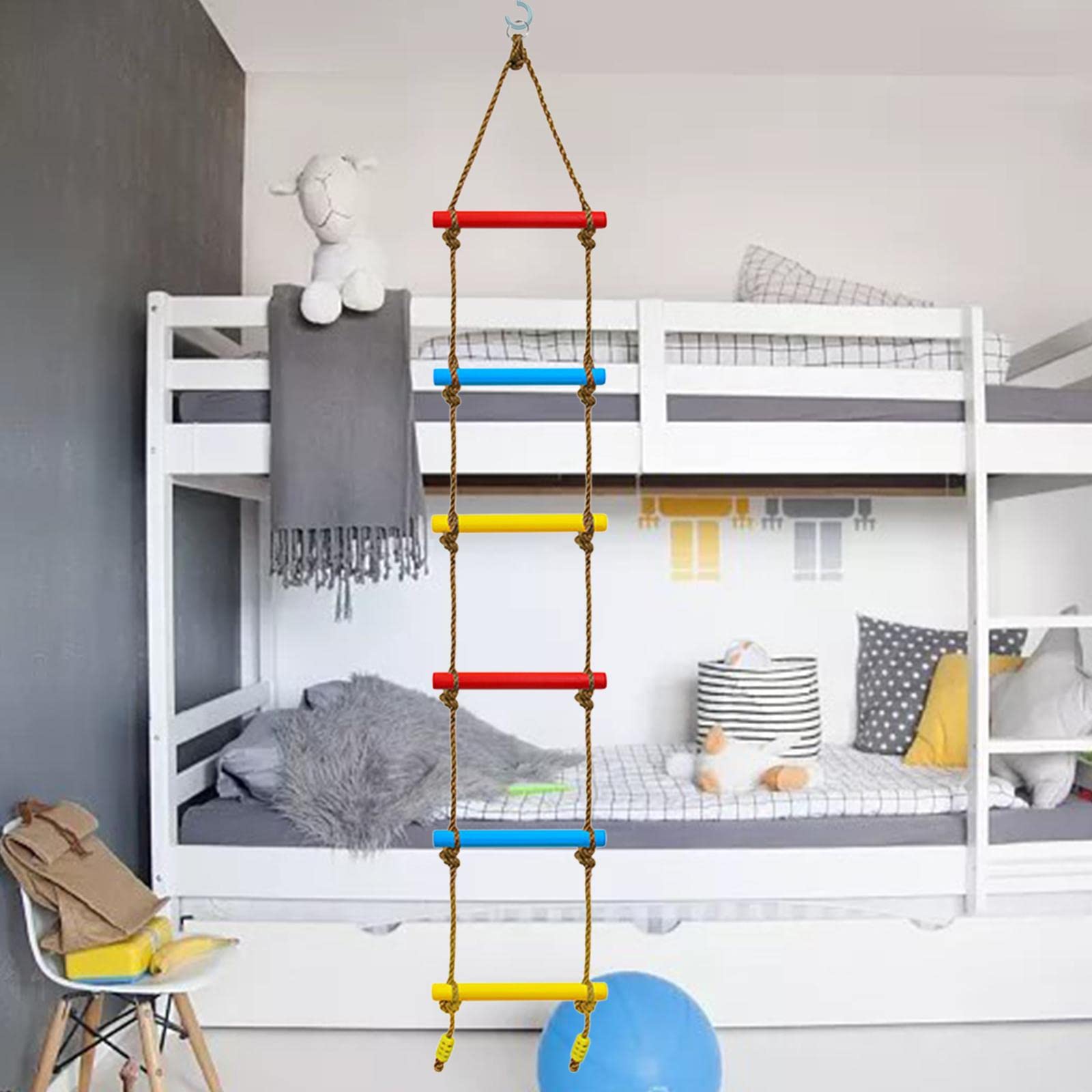 Escalera de Cuerda para Escalar para Niños Seis Peldaños Colgantes Juguete Educativo Multifuncional Equipo para Juego Activo Apropiado para
