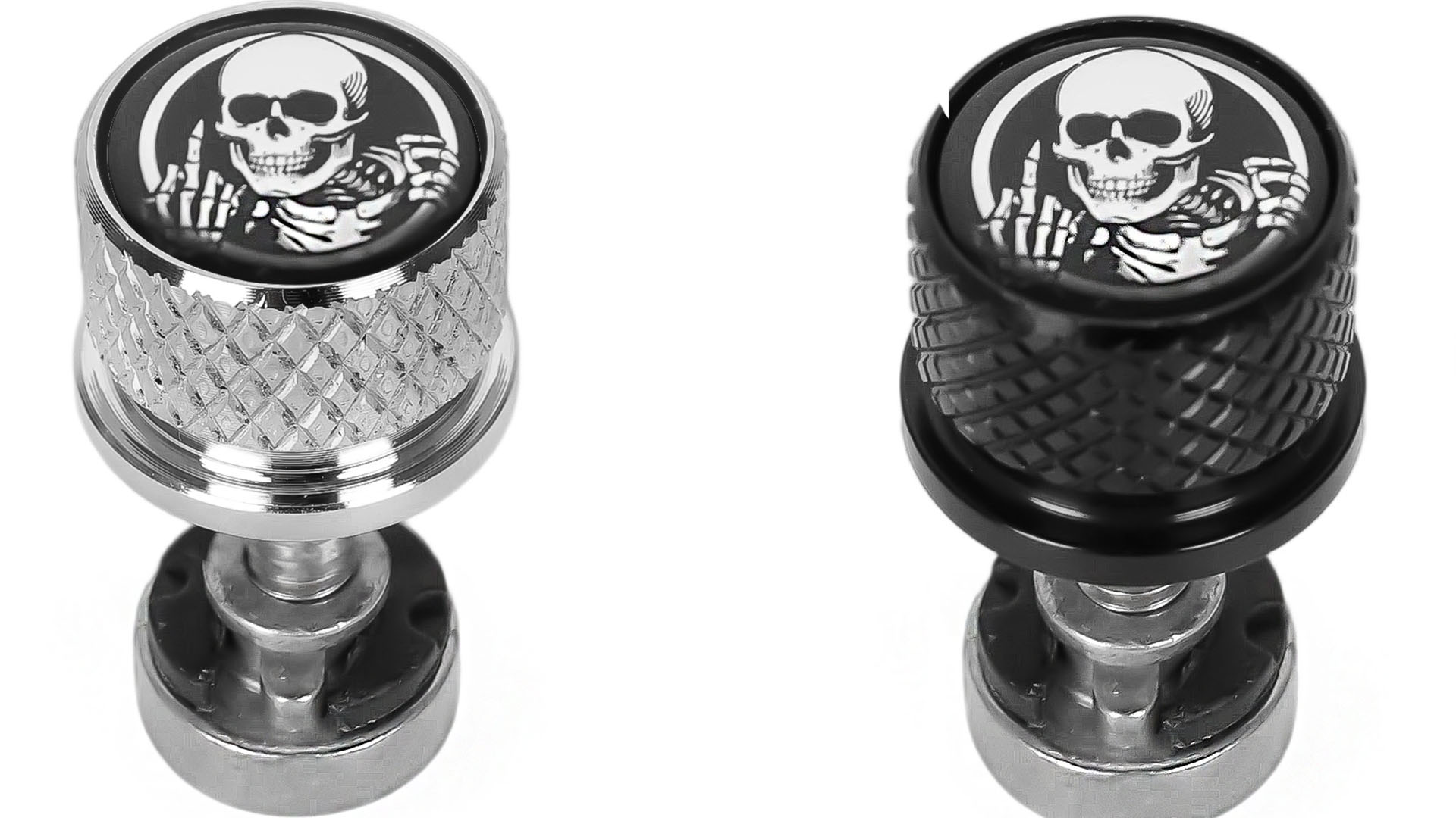 Image of Motorcycle Rear Seat Bolt Screw with Nut Stainless 1 /4 inch-20 Thread Skull Pattern Knurled Fender Fits for Harley Touring Sportster Softail Dyna CVO Fatbob Electra Glide Street Glide 1996-2025 Black