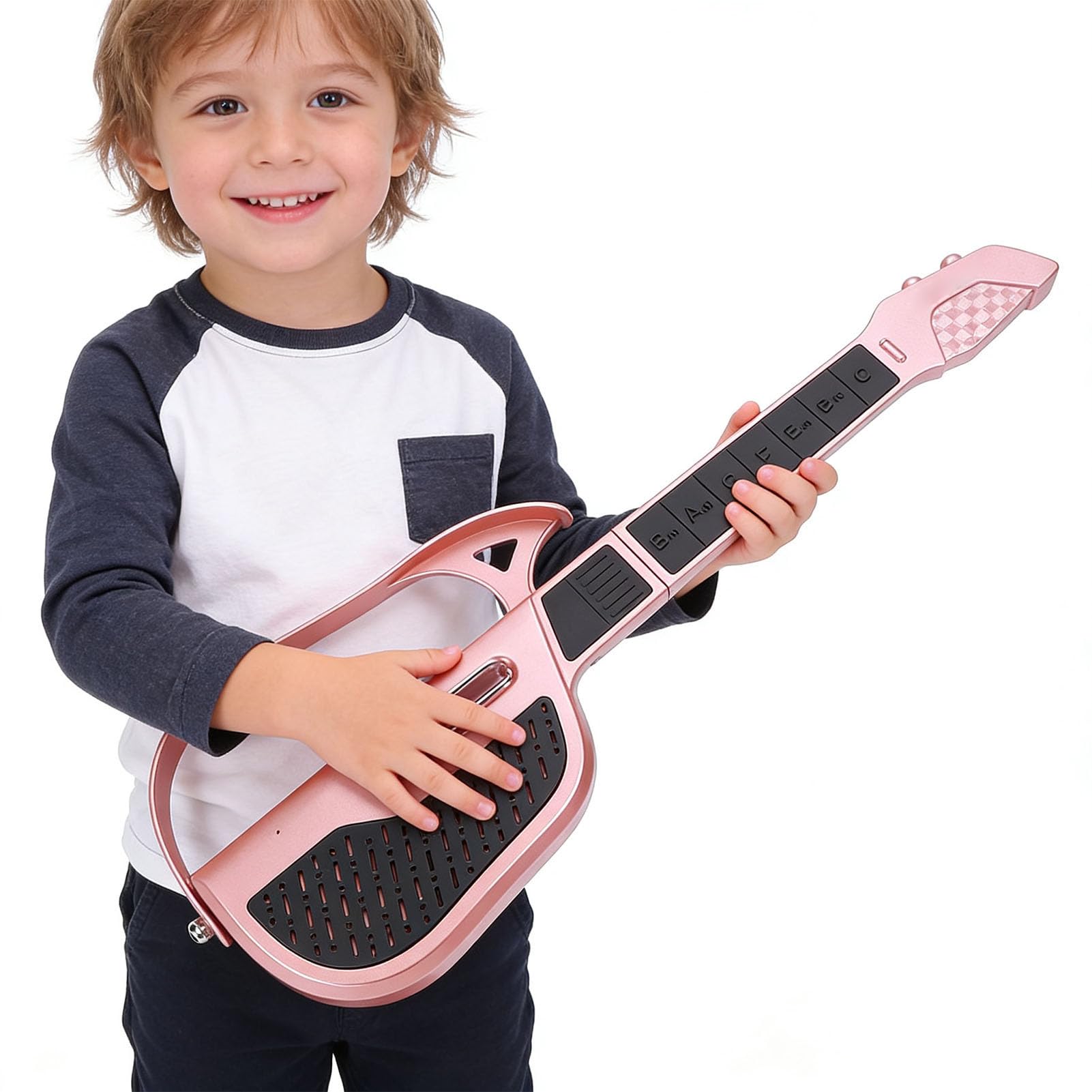 Guitare pour Enfants, Réglage Automatique Intelligent de la tonalité, Guitare électronique Pliable sans Cordes, Technologie de Réglage Intelligente Intégrée, pour Débutants, Garçons et (rouge)