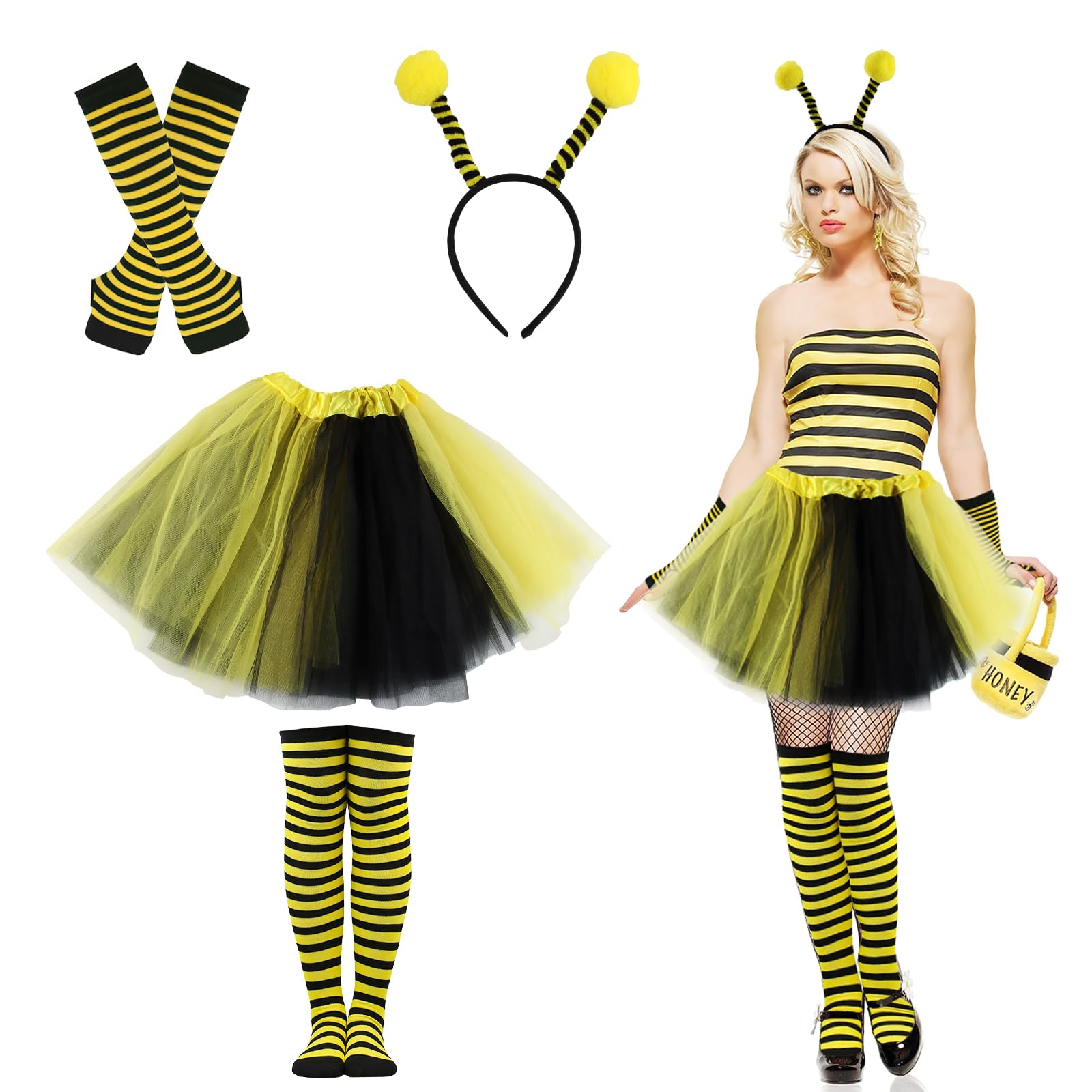 Disfraz Carnaval Abeja Mujer, 4 Piezas Disfraces Cosplay de Avispa Adulto, Disfraces de Carnaval para Cosplay Carnaval Vestir