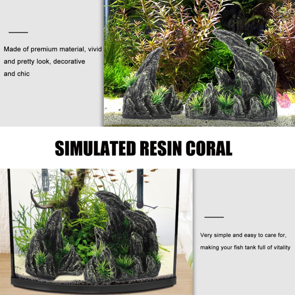 GALPADA Adornos para Acuario 2piezas de Resina Diseño de Montaña Falsa y Cueva para Decoración de Pecera y Hábitat de Peces