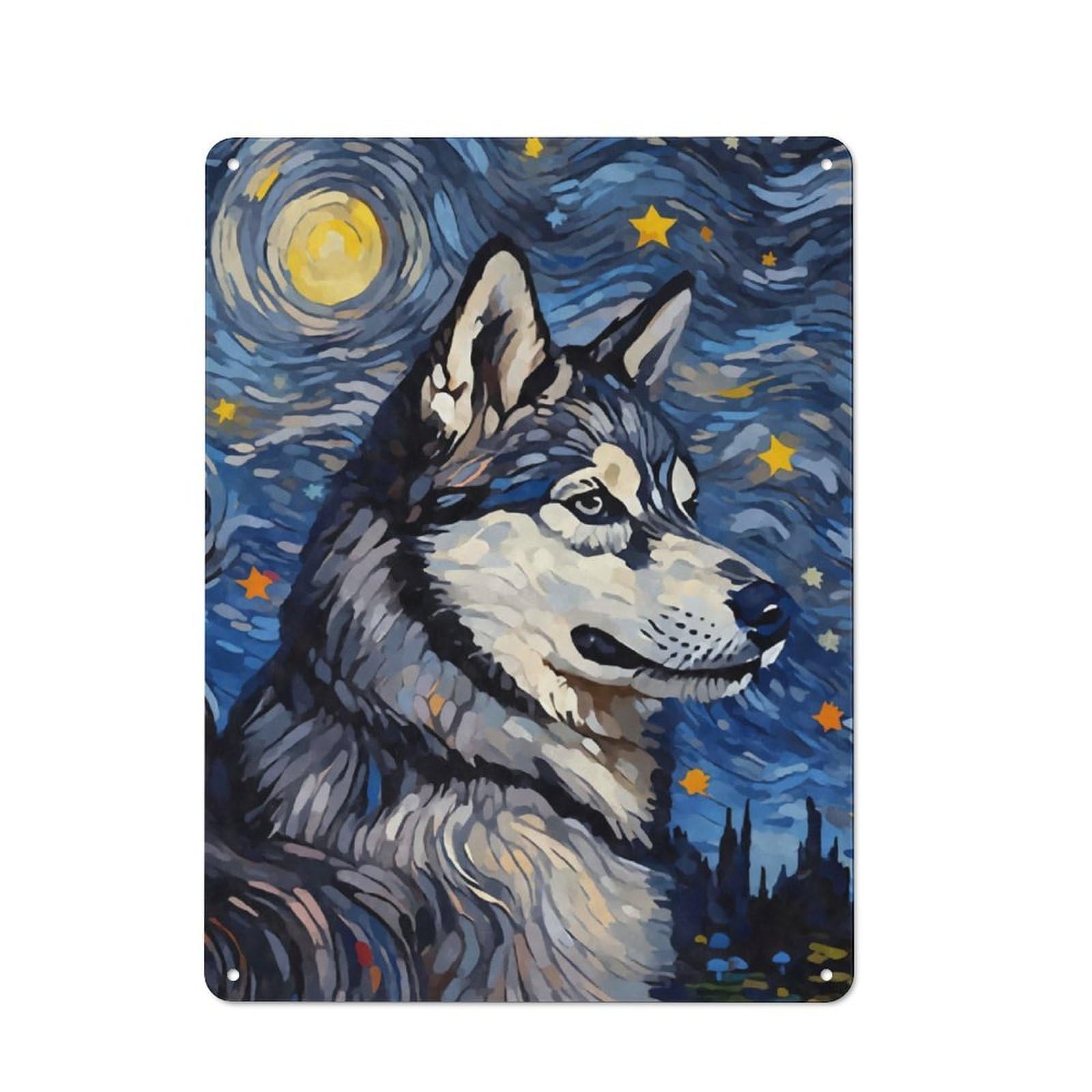 Junmoney Siberian Husky Night Metal Wall Sign 40X30cm Featuring For Garage Or Workshop, For Home Office, Studio And Craft Room Walls