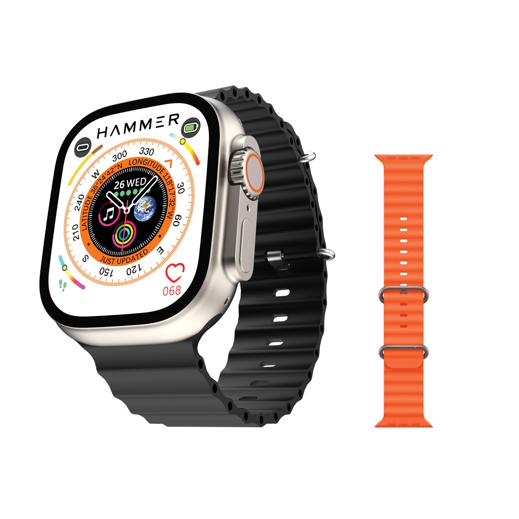 HAMMER Ultra Classic 2.01" Always on Display, Bluetooth Calling Smart Watch, Wireless Charging, 1 Extra Strap, Raise to Wake, in-Built Games, Brightness Adjustment, BP, SpO2, HR Monitoring (B0CJMDX14T) Amazon Price History, Amazon Price Tracker