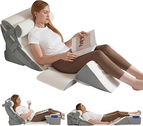 Juego de almohadas de cuña para cama (9 piezas)  Altura ajustable para reflujo ácido, ronquidos, alivio del dolor de espalda y lectura, almohadas de