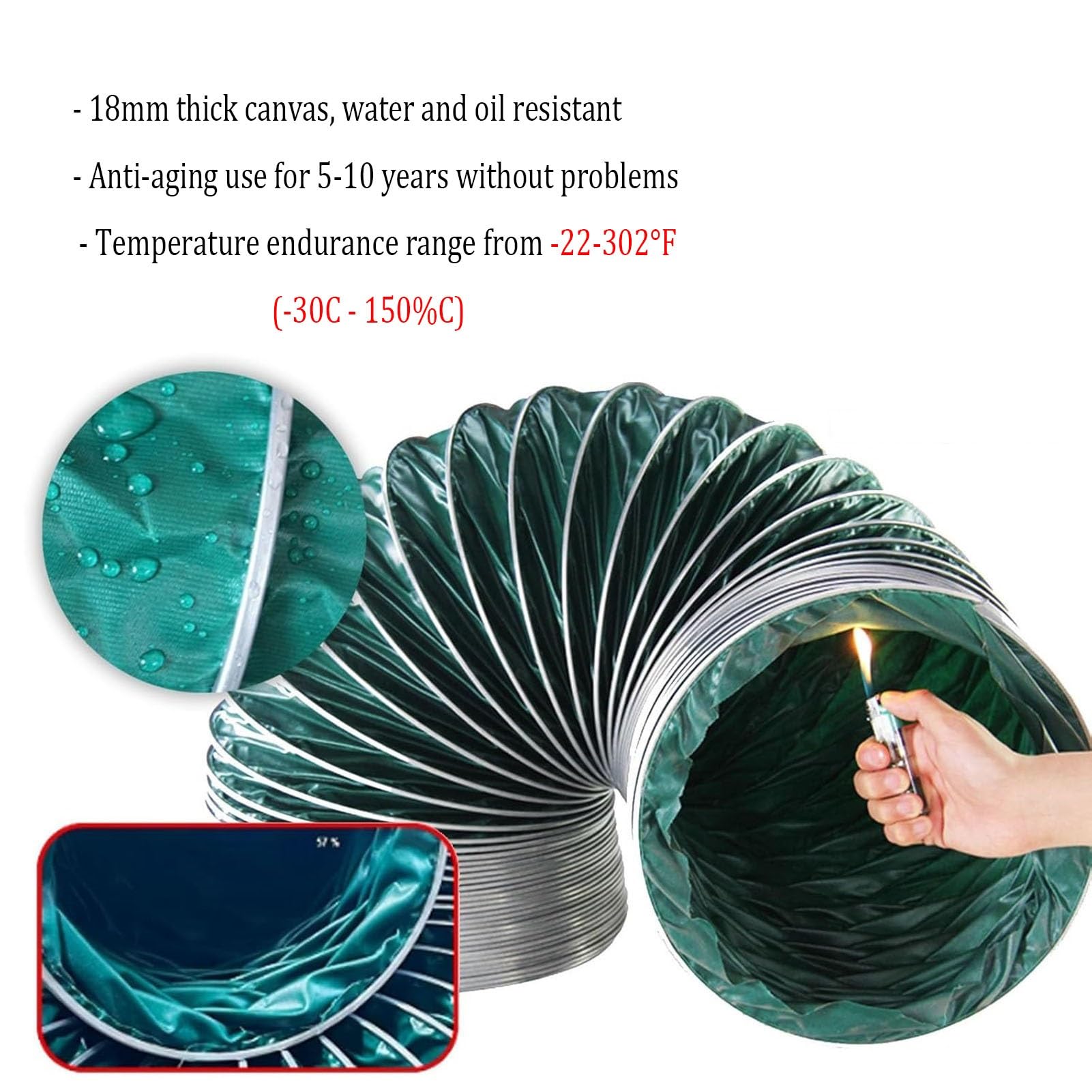 Manguera para conductos, Manguera Flexible de 4''/102 mm, 16 pies/4,8 m - Conducto de ventilación Plegable para Ventilador y Extractor, Incluye Abrazaderas y Soporte de Acero, solución de co
