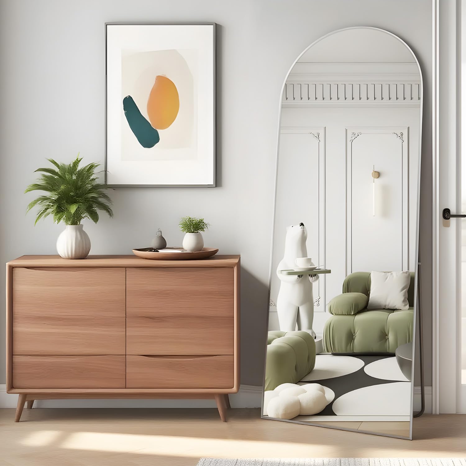 NEUWEABY Full Length Mirror, 56"x16" Arch Floor Mirrors with Stand, White Arched Full Body Standing or Leaning Mirror for Bedroom, Living Room