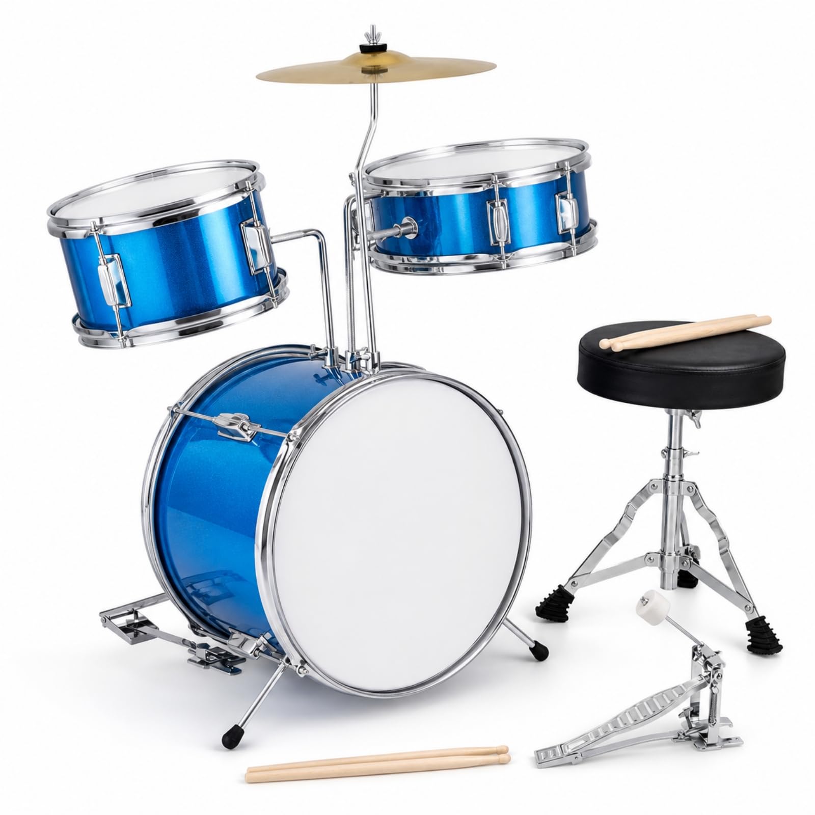 harayaa Batería Infantil Percusión Set Completo Bombo Platillo Taburete Construcción Robusta en Caoba con Pedal y Baquetas Adecuada para Aprendizaje Musical , Color to 2
