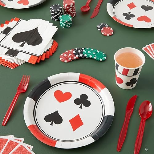 Miniatura 2 de BLUE PANDA Juego de vajilla con temática de casino de 144 piezas, platos y tazas de cumpleaños vibrantes de Las Vegas, servilletas y cubiertos