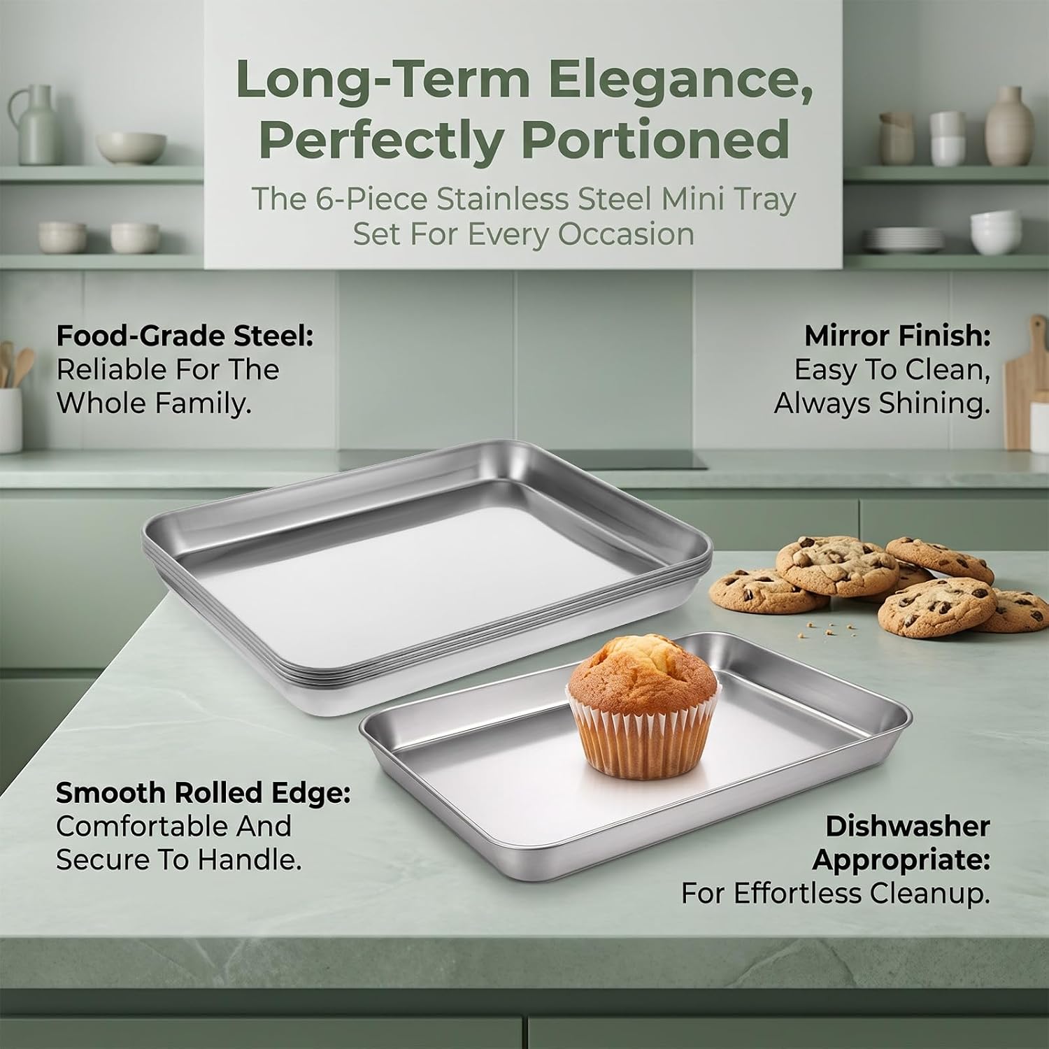 6 Pcs Metal Baking Sheet Pans for Oven, 10 X 8 X 1 Inch Metal Tray