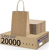 Vista 23 de METRONIC Paquete de 200 bolsas de papel blanco de 5.25 x 3.75 x 8 pulgadas, bolsa de regalo pequeña de papel kraft con asas recicladas para fiestas