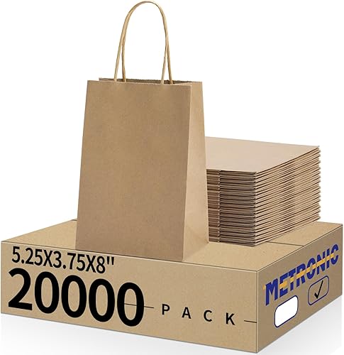 Miniatura 23 de METRONIC Paquete de 200 bolsas de papel blanco de 5.25 x 3.75 x 8 pulgadas, bolsa de regalo pequeña de papel kraft con asas recicladas para fiestas