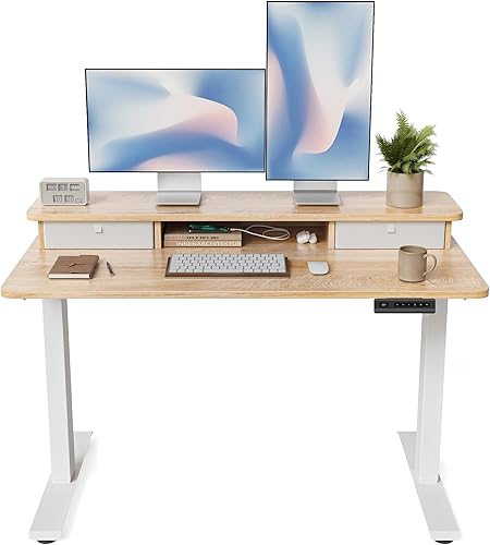Miniatura 81 de FEZIBO Escritorio eléctrico de pie ajustable de altura de 40 x 24 pulgadas con doble cajón, escritorio para computadora, mesa de pie para oficina en
