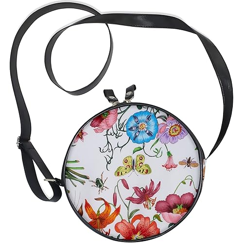 Women Small Round Crossbody Purse Tote Handbag Over Shoulder Bag Double Zipper,Travel Circle Bag Strap Side Purses