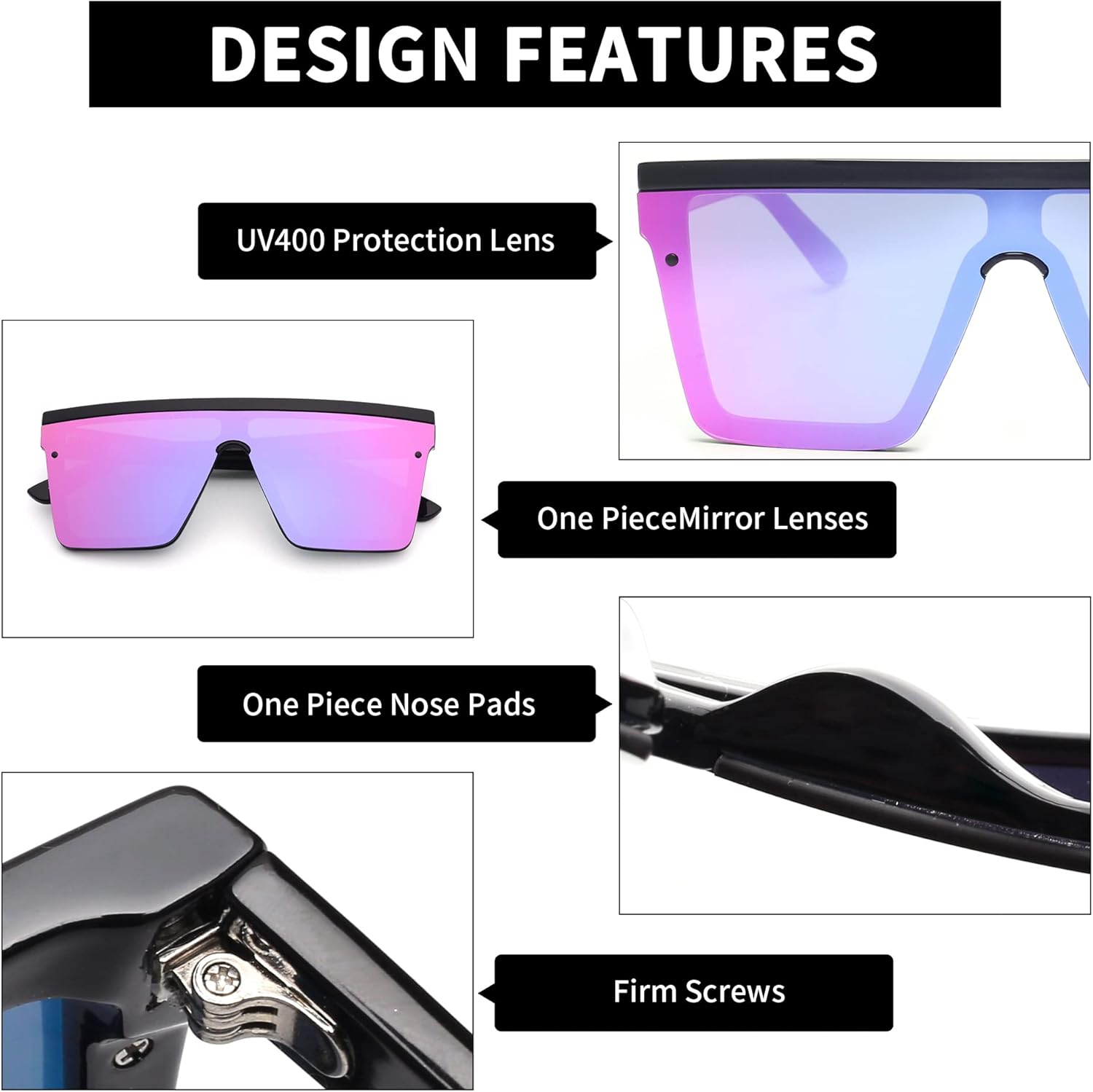 JIM HALO Flat Top Shield Sunglasses Square Mirror Rimless Glasses for Women Men - Image 4