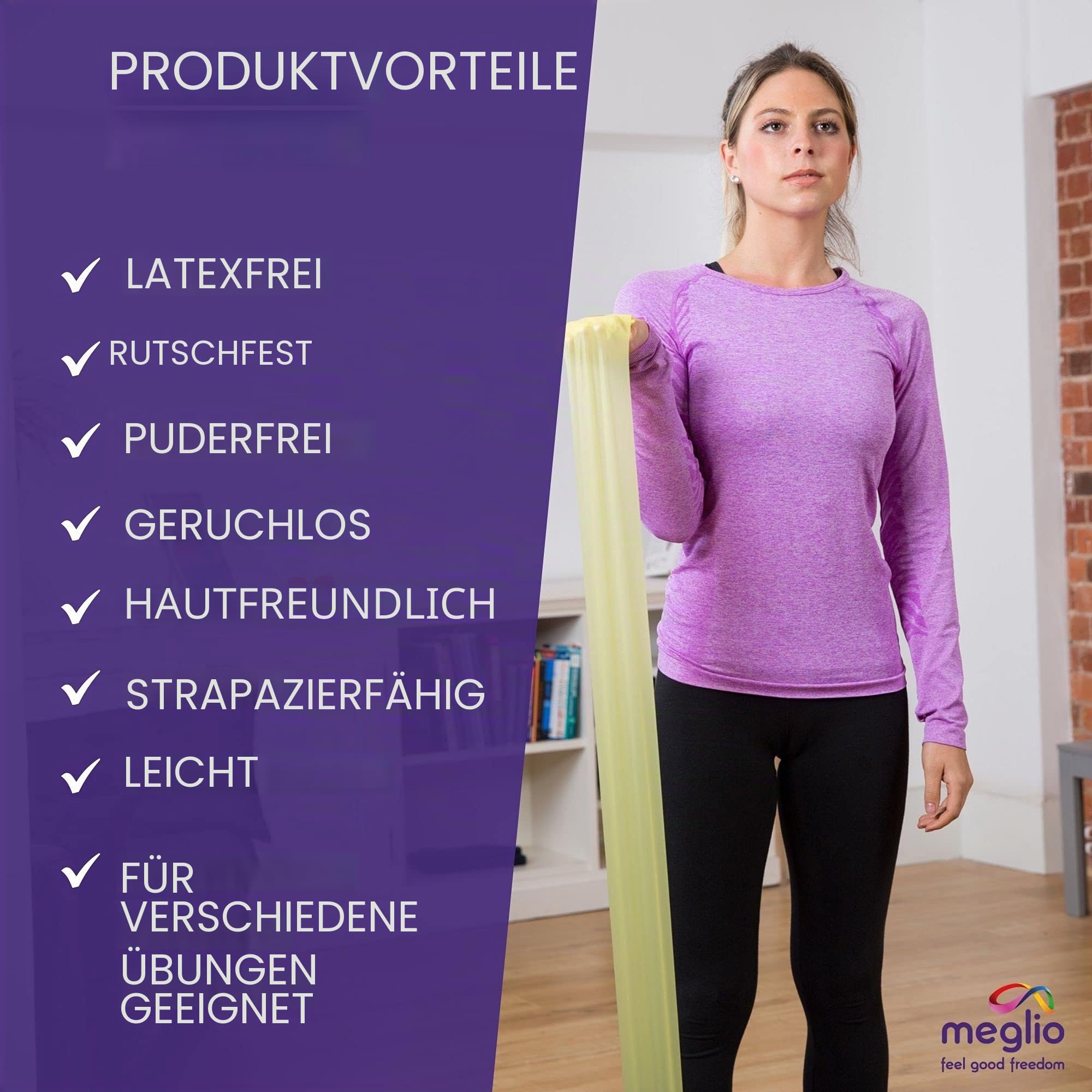 Meglio Widerstandsband Rolle, Latexfreie Widerstandsband-Rolle für Fitnesstraining, Fitnessstudio, Heimtraining, Dehnungen, Krafttraining & Rehabilitation, 5 verschiedenen Stärken