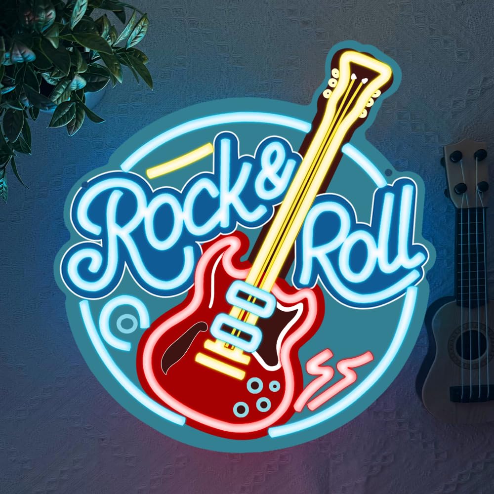 RuCvixkt Letreros de neón Rock Roll para decoración de pared, letrero de neón LED regulable para estudio de música, salón, bar, club, regalo para niños y niñas amantes de la música