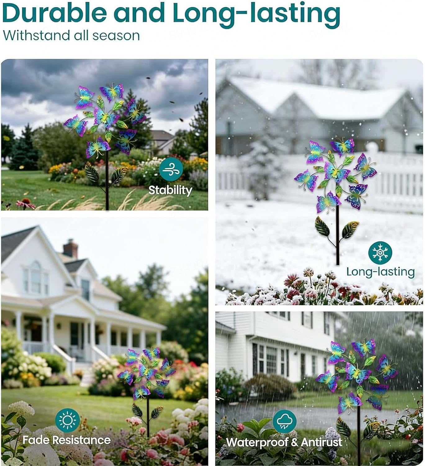 Butterfly Outdoor Windmill, 46 inch/117cm Wind Catchers 360° Metal Windmills, Wind Spinner Garden for Yard, Gift for Family Friends,A+B（4Packs）
