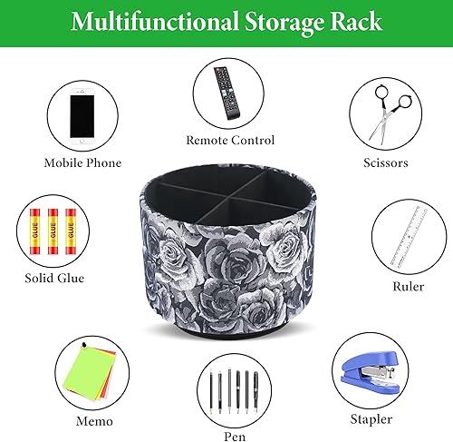 Miniatura 5 de QIELIZI Organizador redondo de cuero para suministros de arte, soporte para control remoto, rotación de 360 grados, soporte multifuncional para