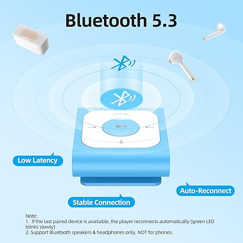 Miniatura 3 de AGPTEK Reproductor MP3 con clip de 64 GB con Bluetooth, A53PL reproductor de música portátil con radio FM, barajar, no necesita teléfono, para