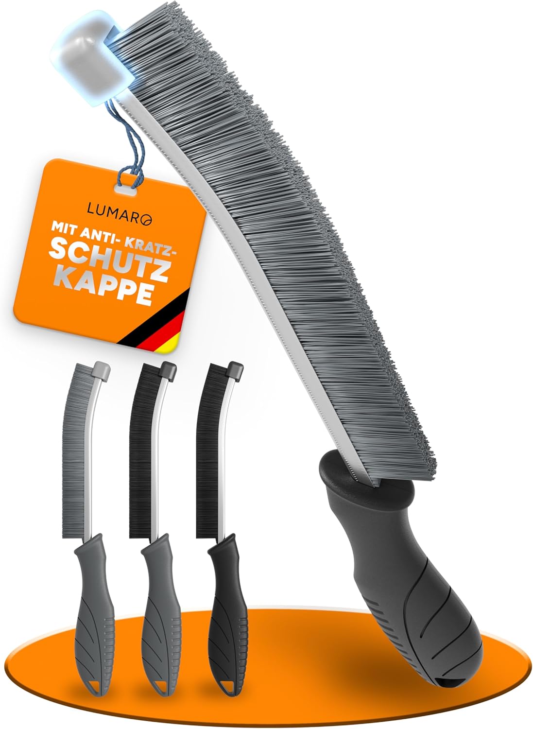 LUMARO Fugenbürste - Fugenreinigungsbürste für Bad, Dusche, Fließe - Reinigungsbürste, Spaltreinigungsbürste, Schmale Ritzenbürste für Fensterrahmen - 2X Hartborsten 2X Weich inkl. Kratzschutz