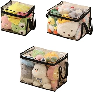 3PCs Sturdy PVC Toy Organizers Bags Clear Waterproof Storage with Handles for Block Books Board Game