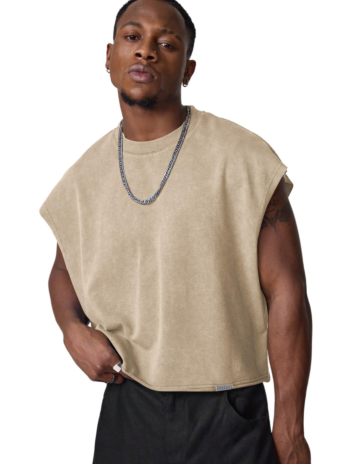 GORGLITTER Men's Sleeveless Cropped Shirt Crewneck Boxy Crop Top Streetwear