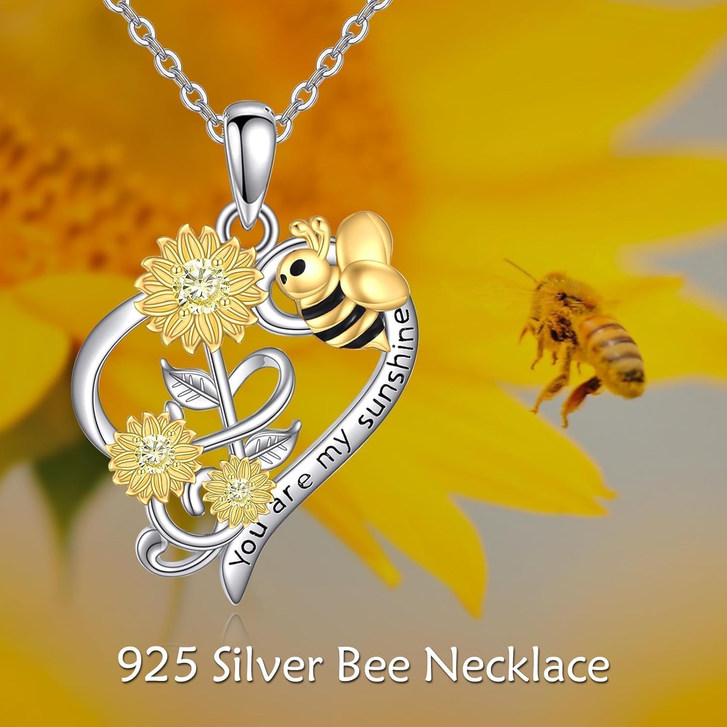 Bee Necklace 925 Sterling Silver Sunflower Pendant with Music Note Jewelry for Women Mom - Image 6