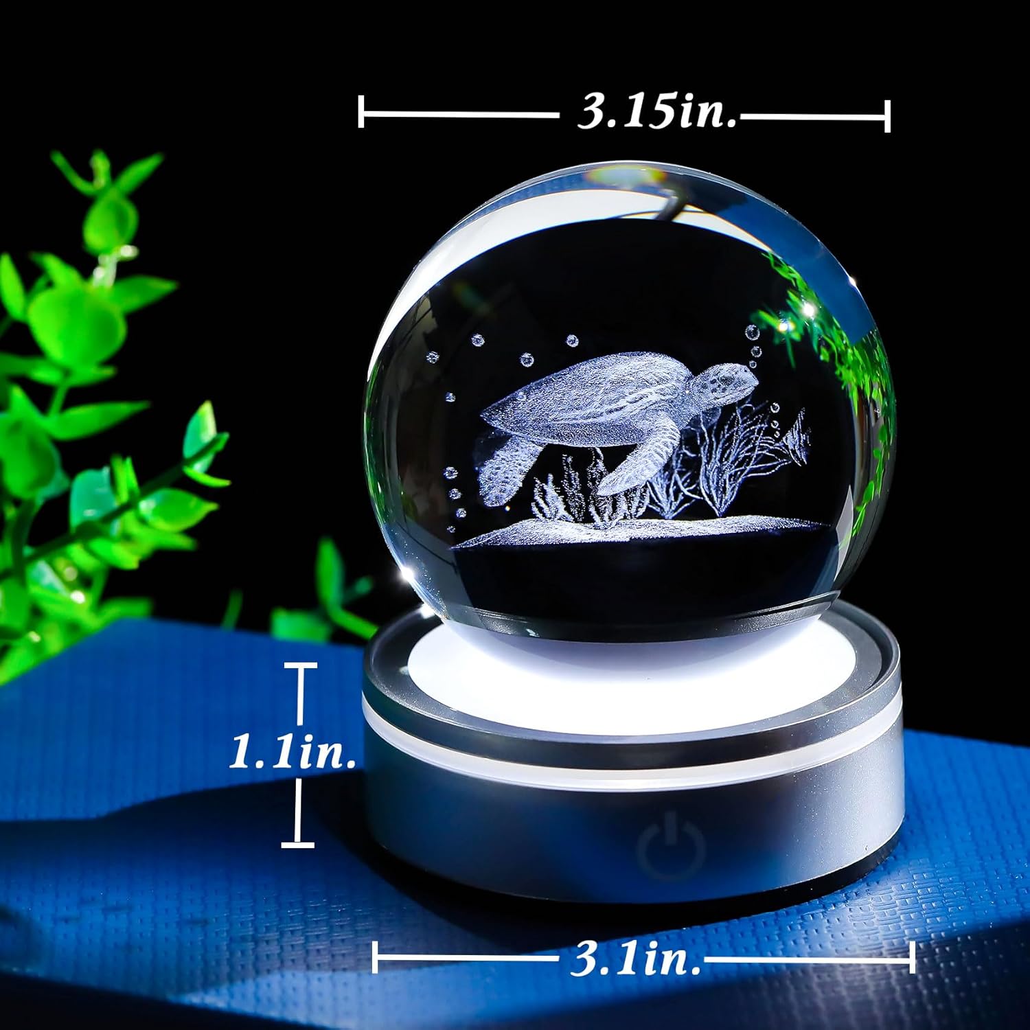 Movdyka Sea Turtle Gifts for Women Men 3D Sea Turtle Decor Statue Crystal Ball Night Light, Laser Engraved Sea Turtle Ornament Figurine Glass Snow Globe Room Decorations Crafts - Image 7