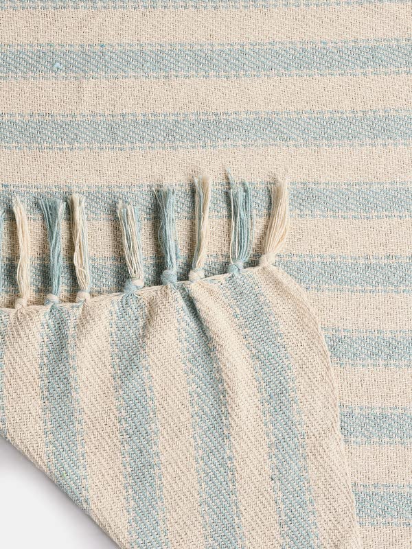 SASHAA WORLD Striped Sofa Throw Medium with Tasselled Edges (Ice Blue Striped, 180 x130 cm) 3