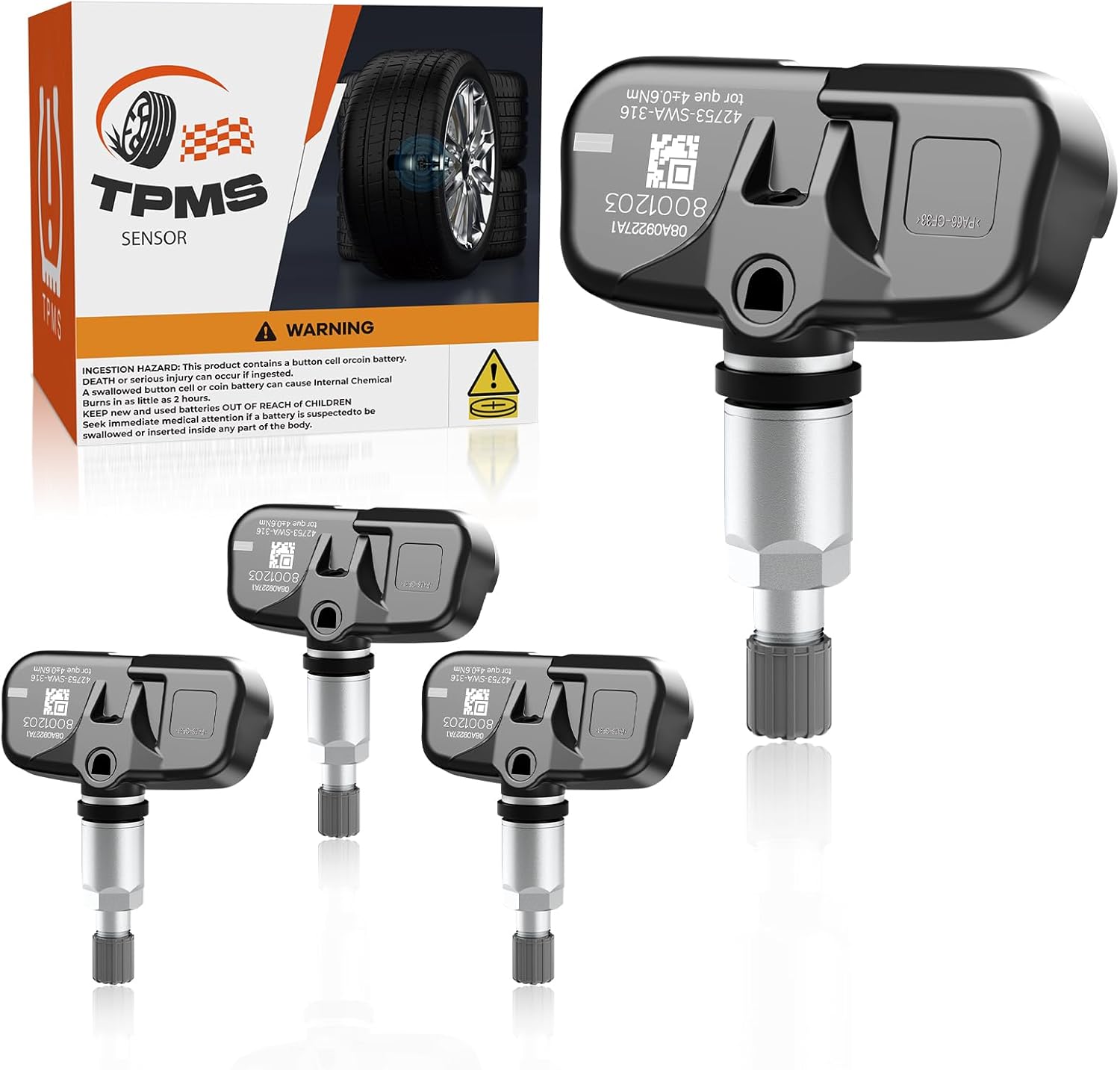 TPMS Tire Pressure Sensor Fit for Honda Accord CR-V FIT, 315MHz Pre-Programmed Tire Pressure Monitoring System Sensors Replacement 42753SWA316 42753S2A325 42753SWA315 42753SWAA53-4PCS