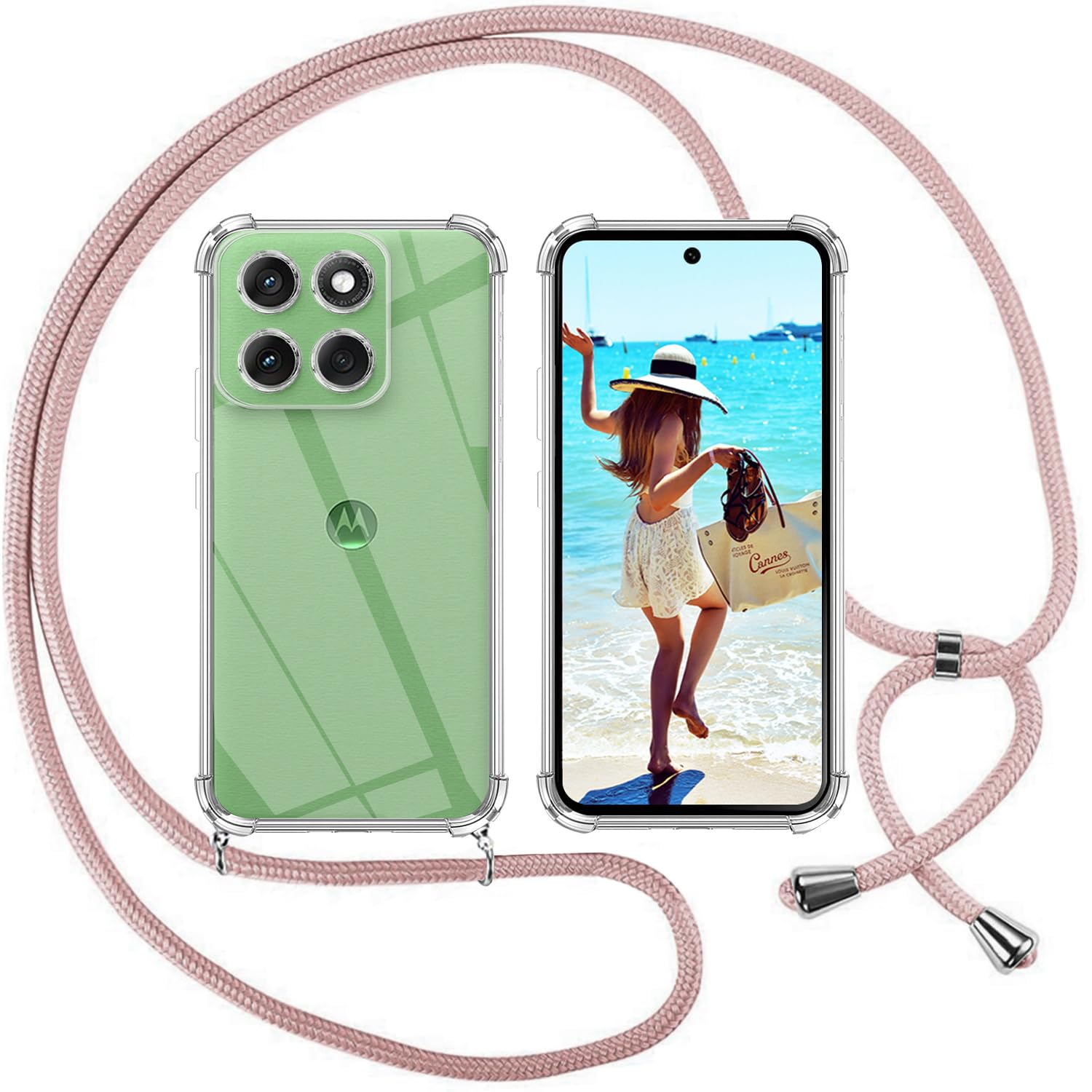 ISOI Cover con Cordino per Motorola Moto G84 5G, Custodia Trasparente con Collana Tracolla Laccio Collo Ultra Sottile Morbido TPU Silicone Antiurto AntiGraffio Antiscivolo Case, Verde