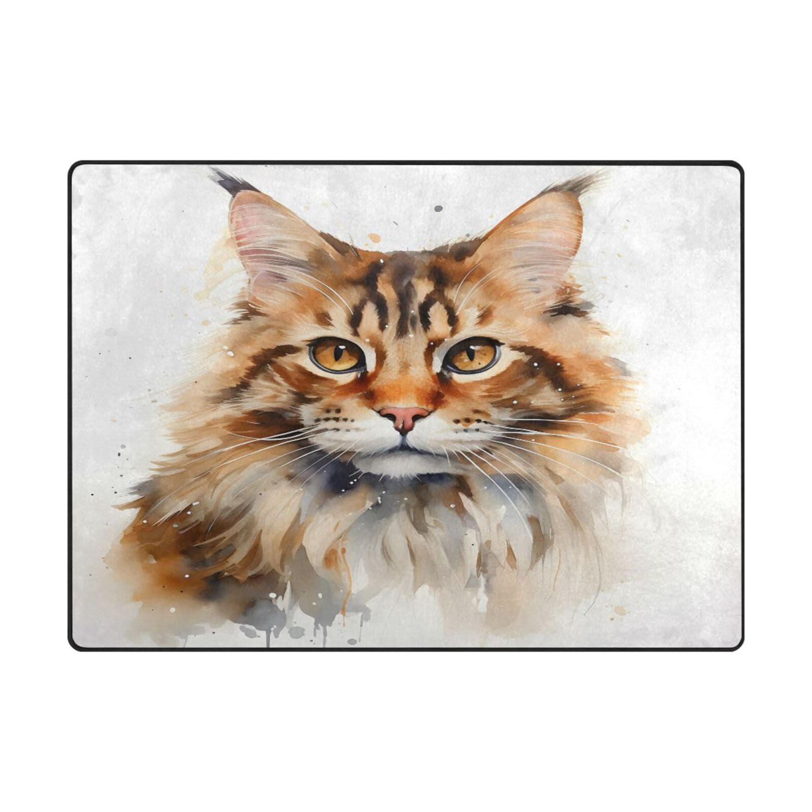 Tapis de sol chat orange aquarelle contemporain 203x147 cm Mnsruu