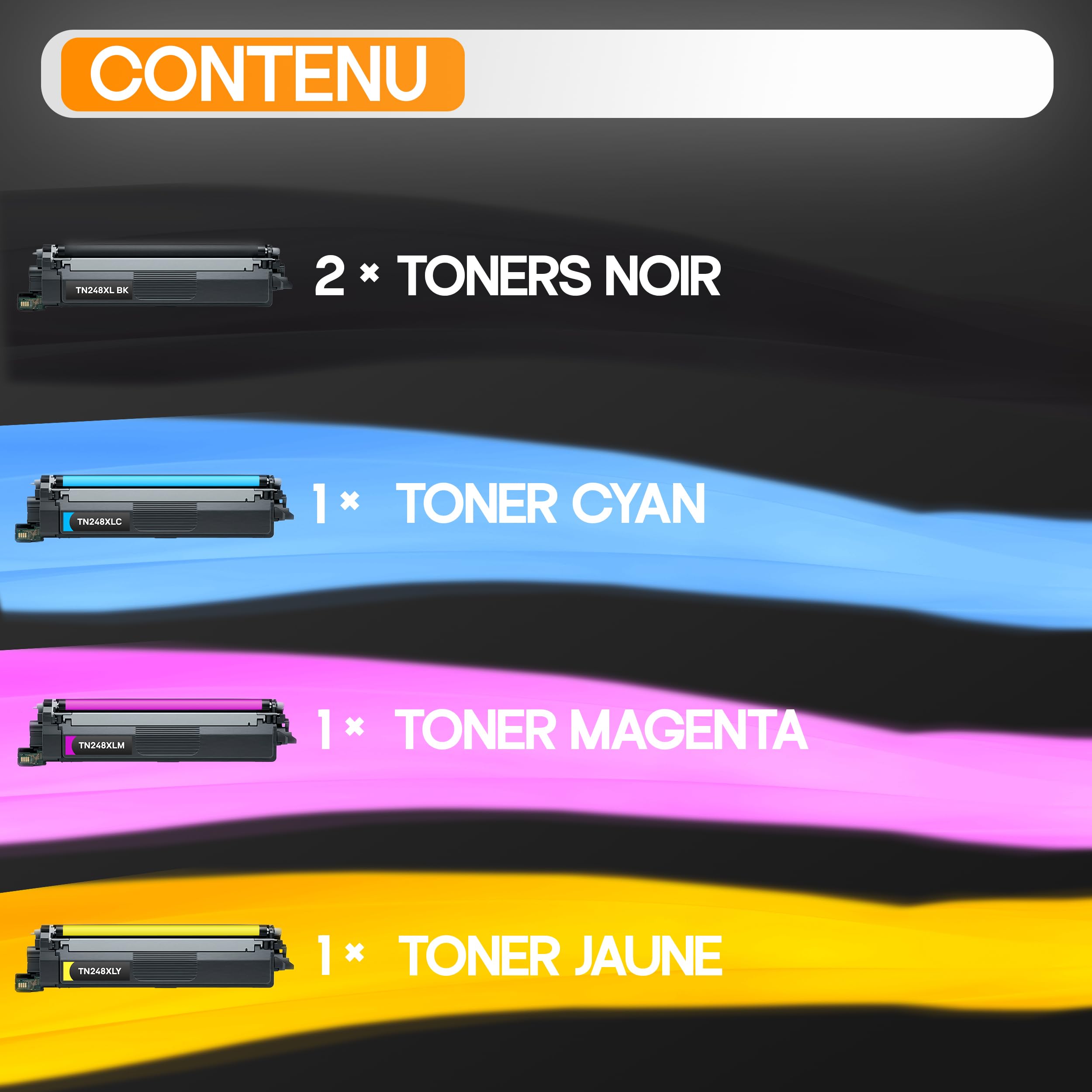 TN248XL TN248 Toner pour Brother MFC-L3740CDW MFC-L3760CDW HL-L3220CWE (5 Toners avec Puce)