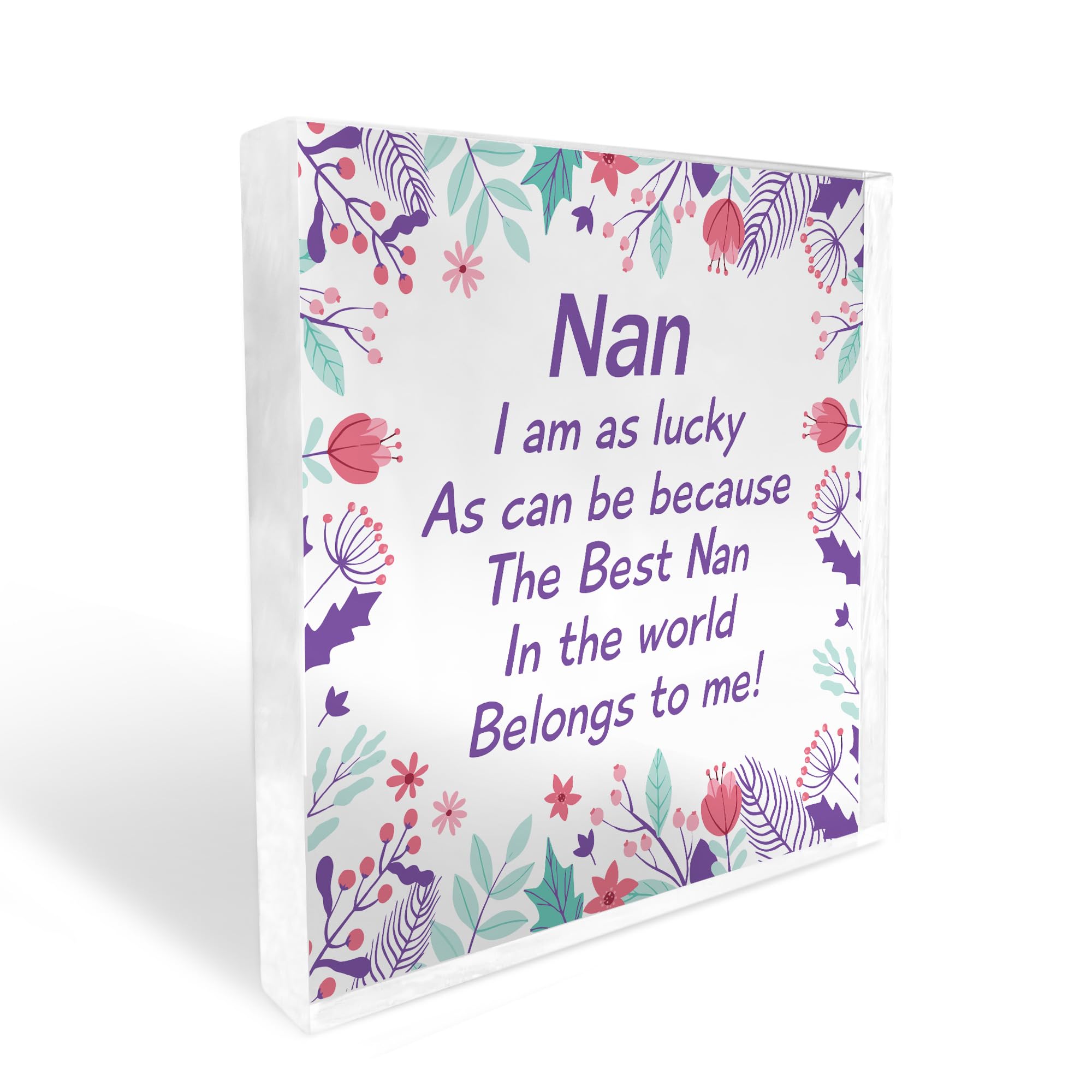 Red Ocean Nan Christmas Birthday Gifts Floral Plaque Grandparent Gifts THANK YOU Gift For Nan From Grandchildren