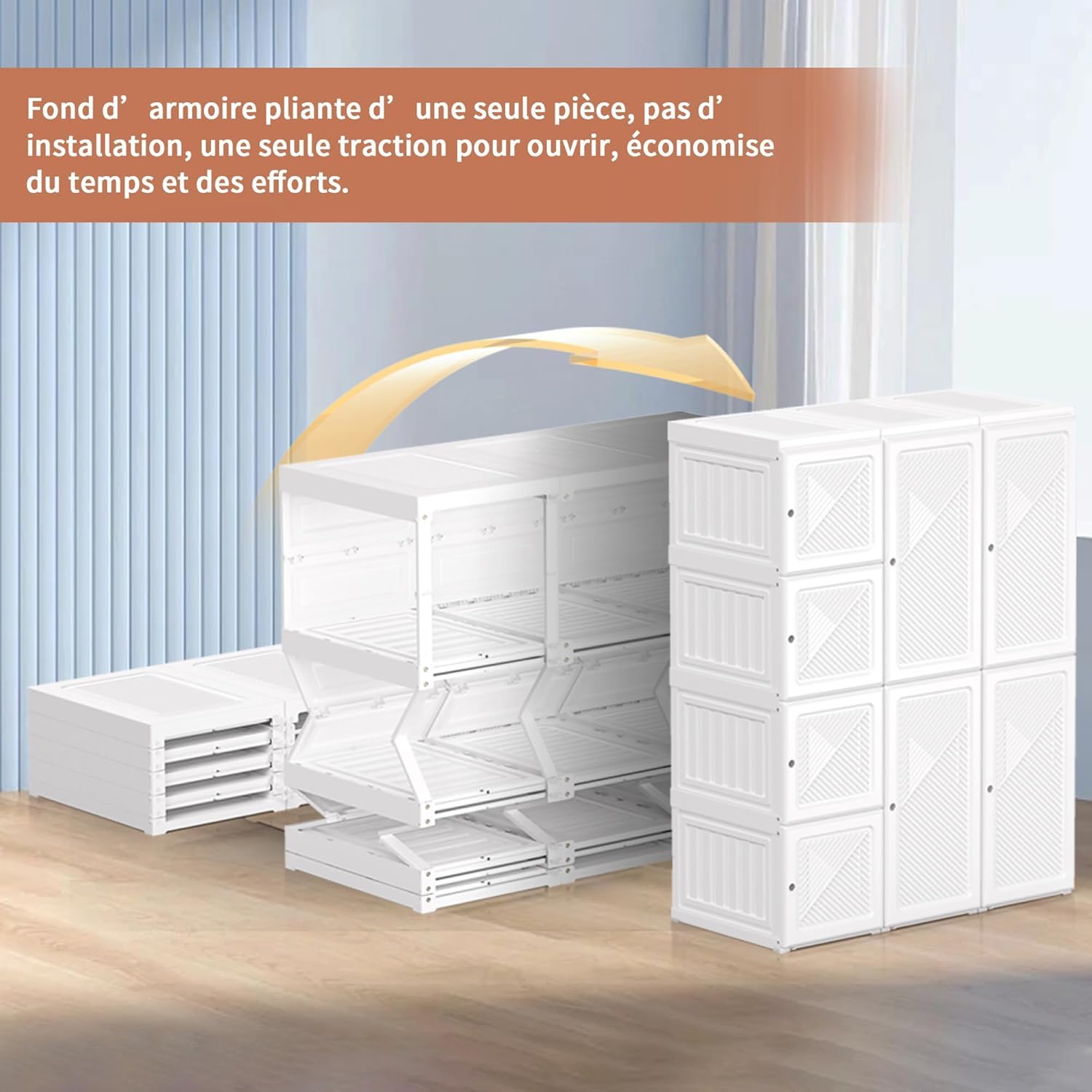 LONELYO Armoire de Rangement,Armoire Pliable, avec Portes,Penderie Portable avec Barre de Suspension, Chambre, Vestiaire, Salle d’étude,Blanc (Armoire Blanche 5×6+1)