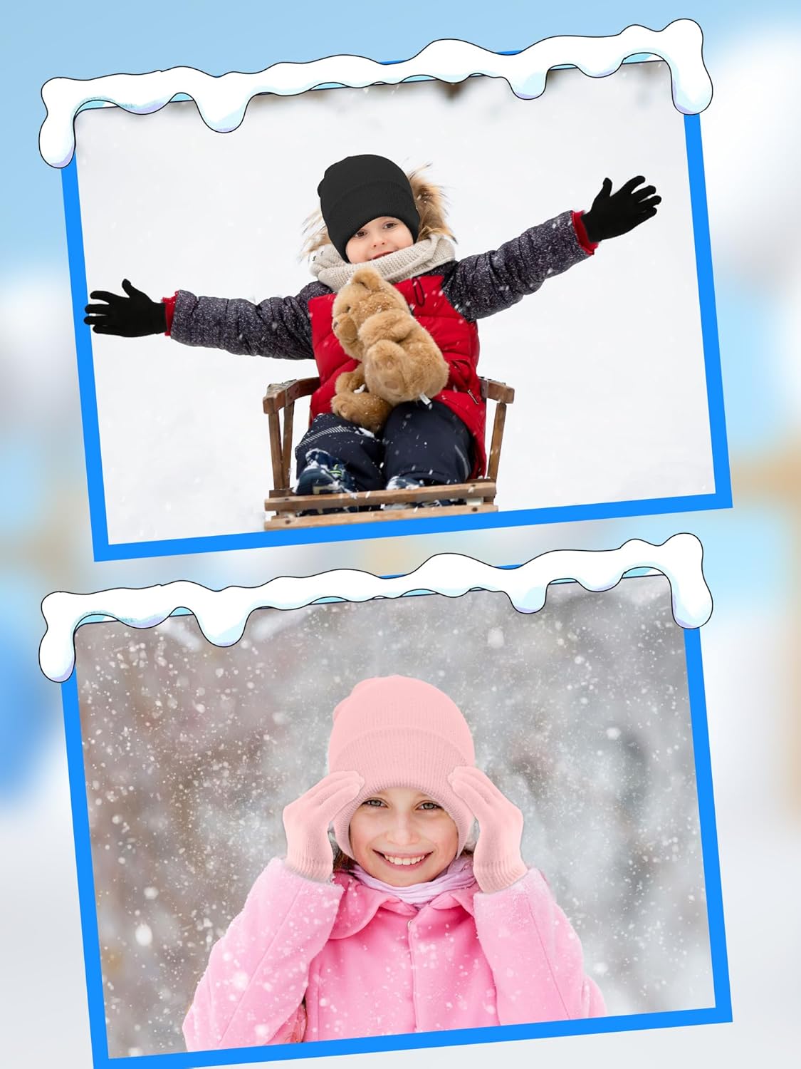 60 Pcs Kids Winter Beanie and Gloves Cold Weather Warm Full Fingers Gloves Stretchy Knit Cap for Unisex Boys Girls - Image 2