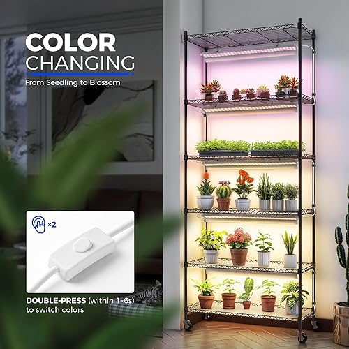 Miniatura 2 de Barrina CX2 Soporte para plantas con luces de cultivo para plantas de interior, estante de exhibición de metal de 6 niveles con luz de plantas de 3