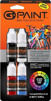 Bike Paint - Touch-Up Paint Kit for Scratched or Chipped Frames - 4 Pack of 10ml Bottles - Black/White/Red/Cyan. Mix to Color Match. Includes Applicator Brush, Durable, Permanent & Tough