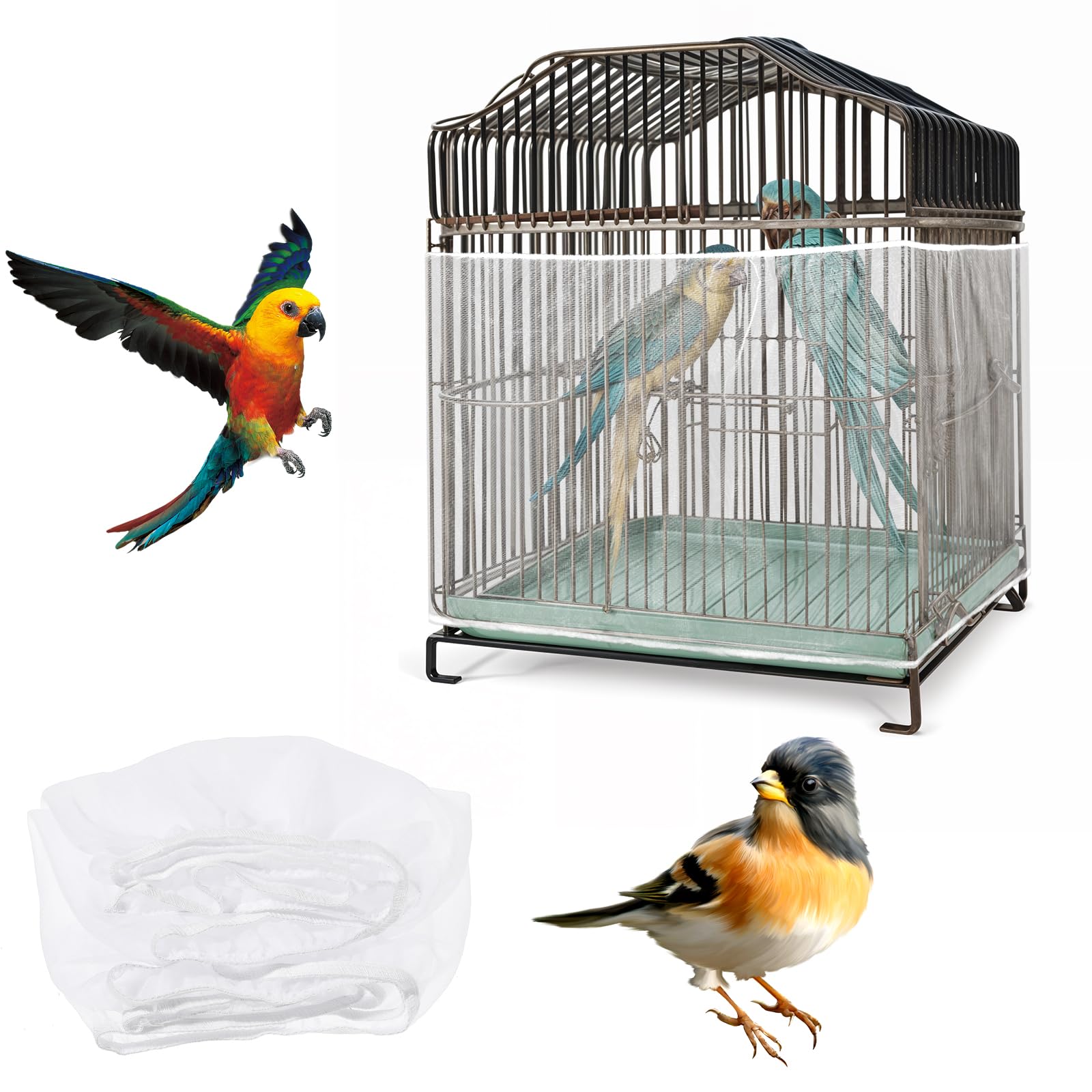 YUXIANLB Raccogli semi per gabbia per uccelli, copertura in rete elastica per recinti per pappagalli, grande e traspirante per uccelli, copertura in rete di nylon per gabbia quadrata rotonda da